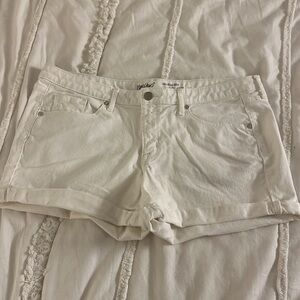 Mossimo white denim shorts with cuffed hem. Size 14. Mid-rise midi style.